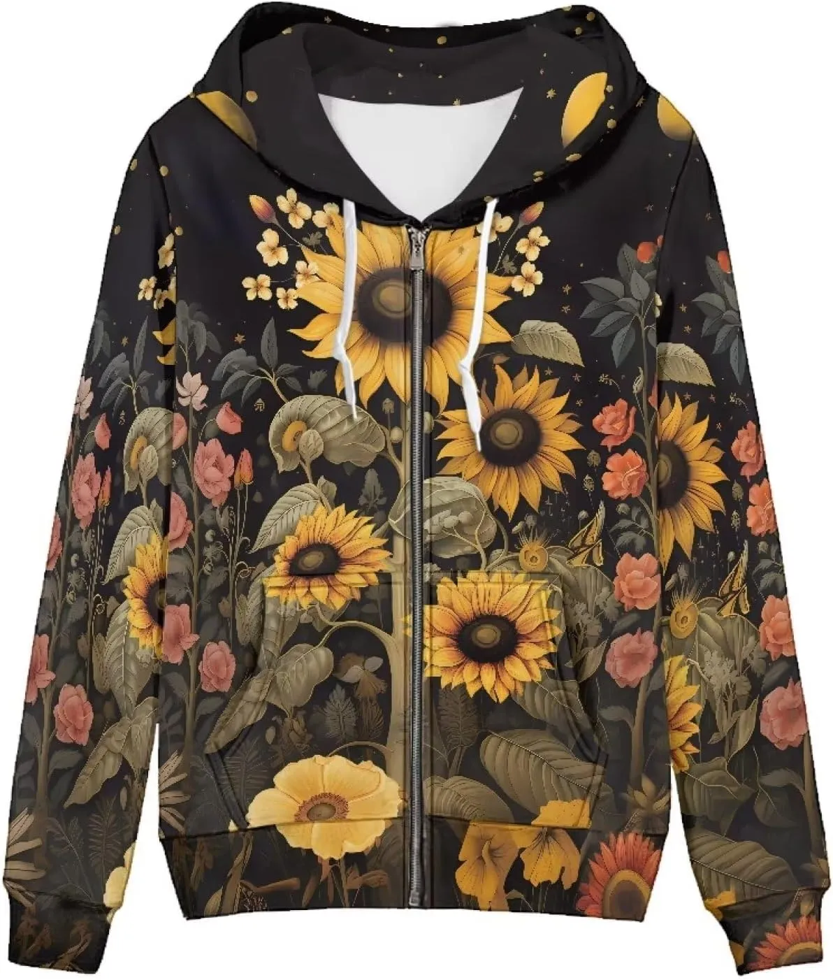 Women's Long Sleeve Hoodie with Smooth Zipper Casual Sweatshirt Y2K Hooded Cardigan Size XS-5XL