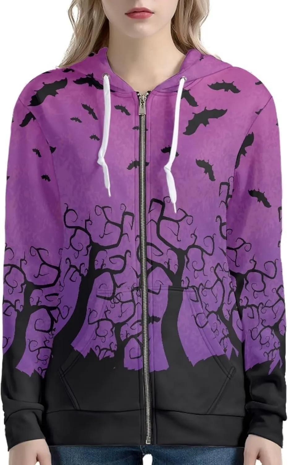 Women's Long Sleeve Hoodie with Smooth Zipper Casual Sweatshirt Y2K Hooded Cardigan Size XS-5XL
