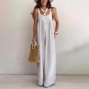 Women's Loose Casual Striped Jumpsuit