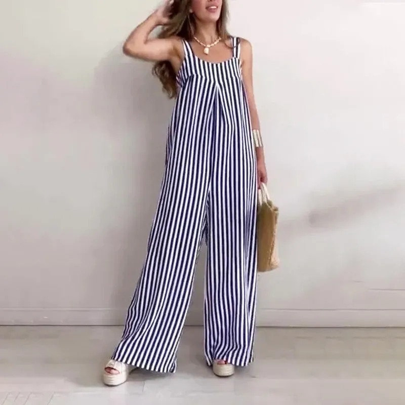 Women's Loose Casual Striped Jumpsuit