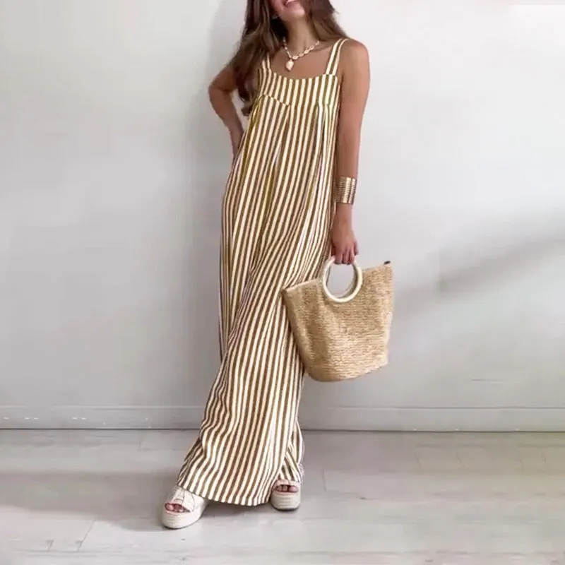 Women's Loose Casual Striped Jumpsuit