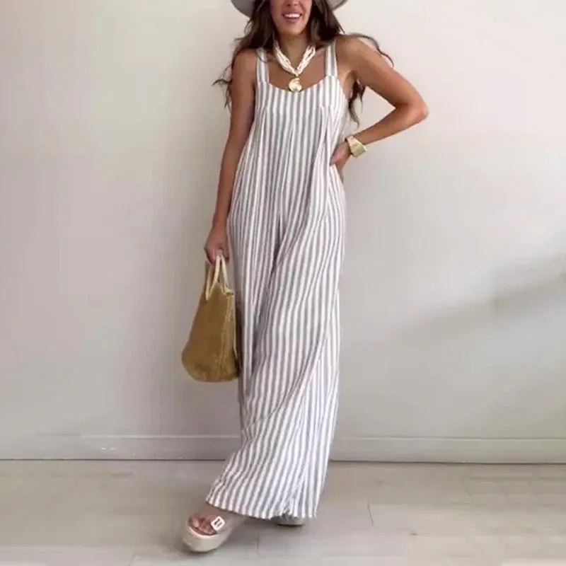 Women's Loose Casual Striped Jumpsuit
