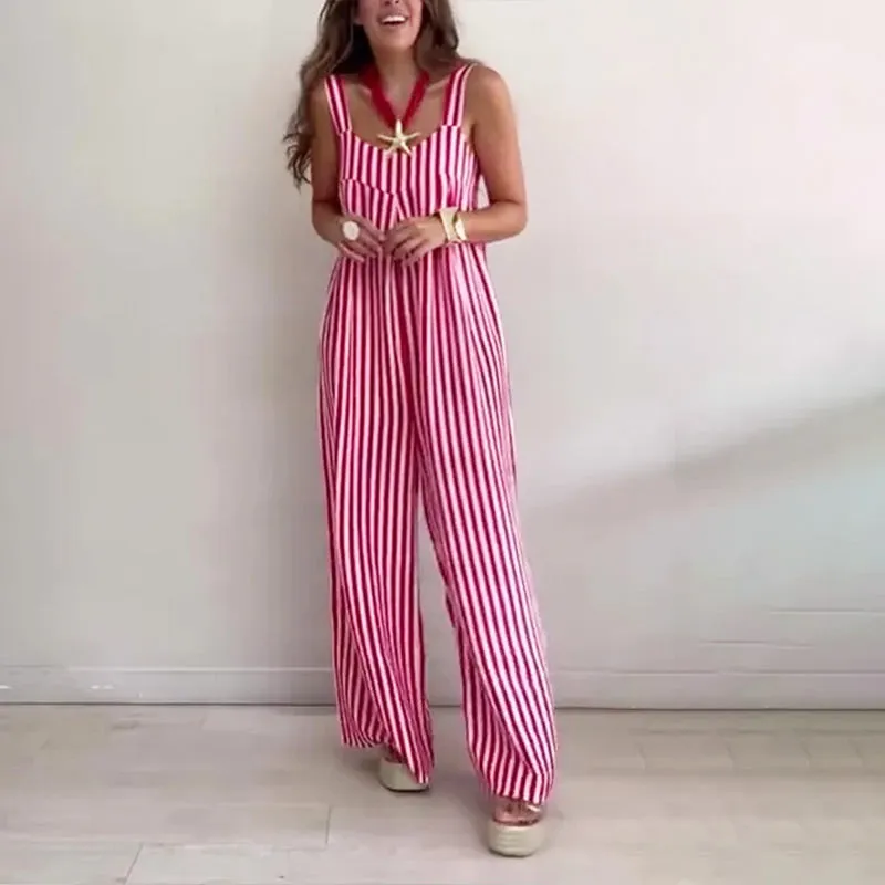 Women's Loose Casual Striped Jumpsuit