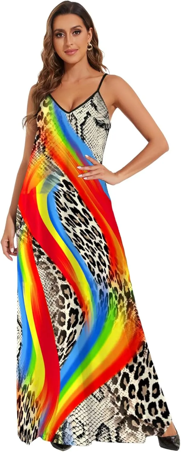 Women's Maxi Sunflower Dresses Sleeveless Long Tie Dye Dress Casual Sundresses with Pockets