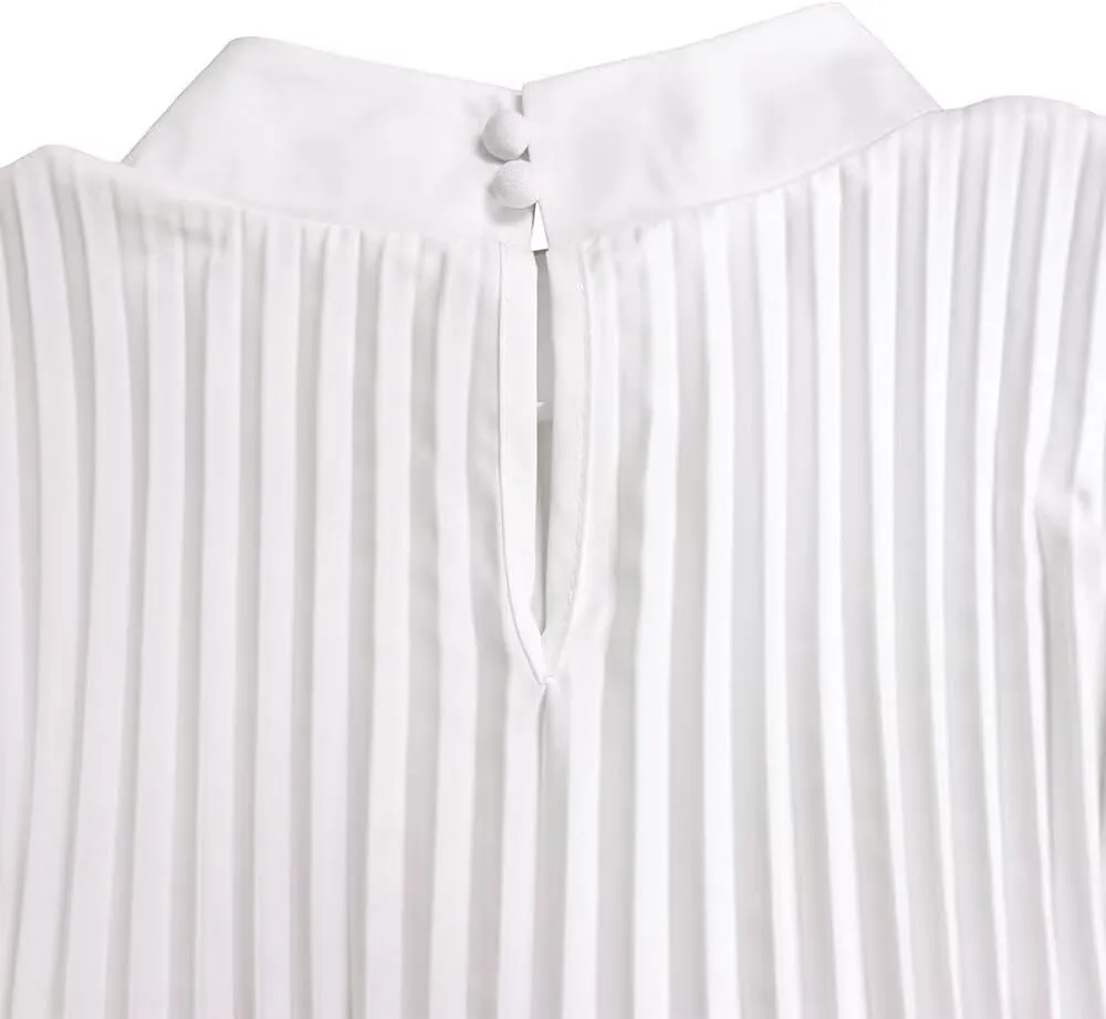 Women's Mock Neck Cloak Sleeve Pleated Keyhole Back Flowy Party Midi Dress Pleated Short Dress for Cocktail Party