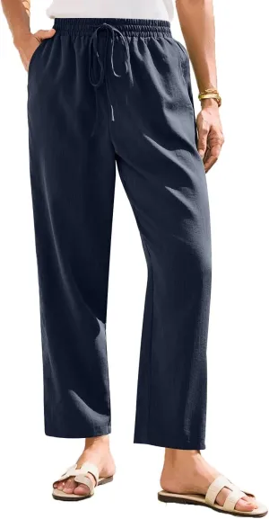 Womens Pants, Linen Straight Leg Peasant Pants Trendy Casual Wide Comfy Lounge