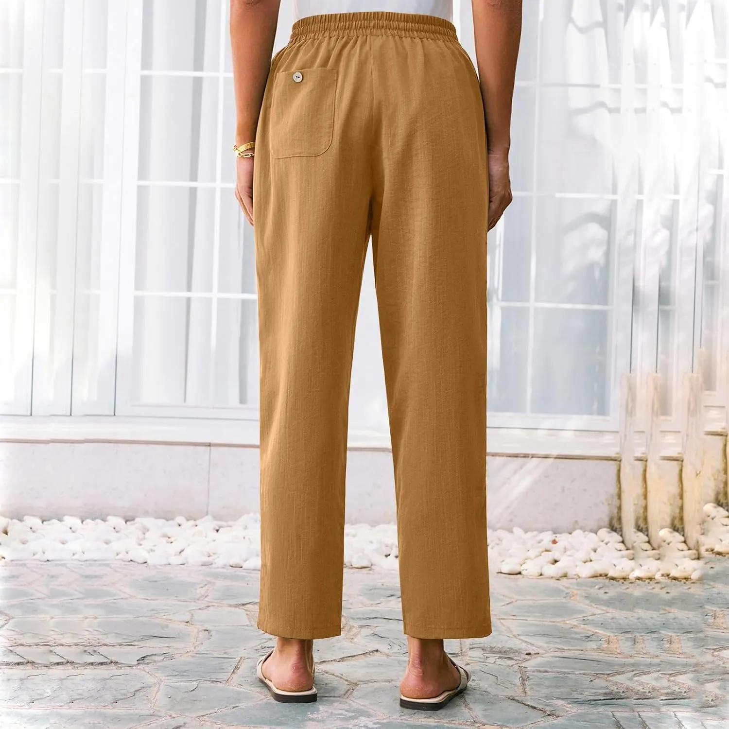 Womens Pants, Linen Straight Leg Peasant Pants Trendy Casual Wide Comfy Lounge