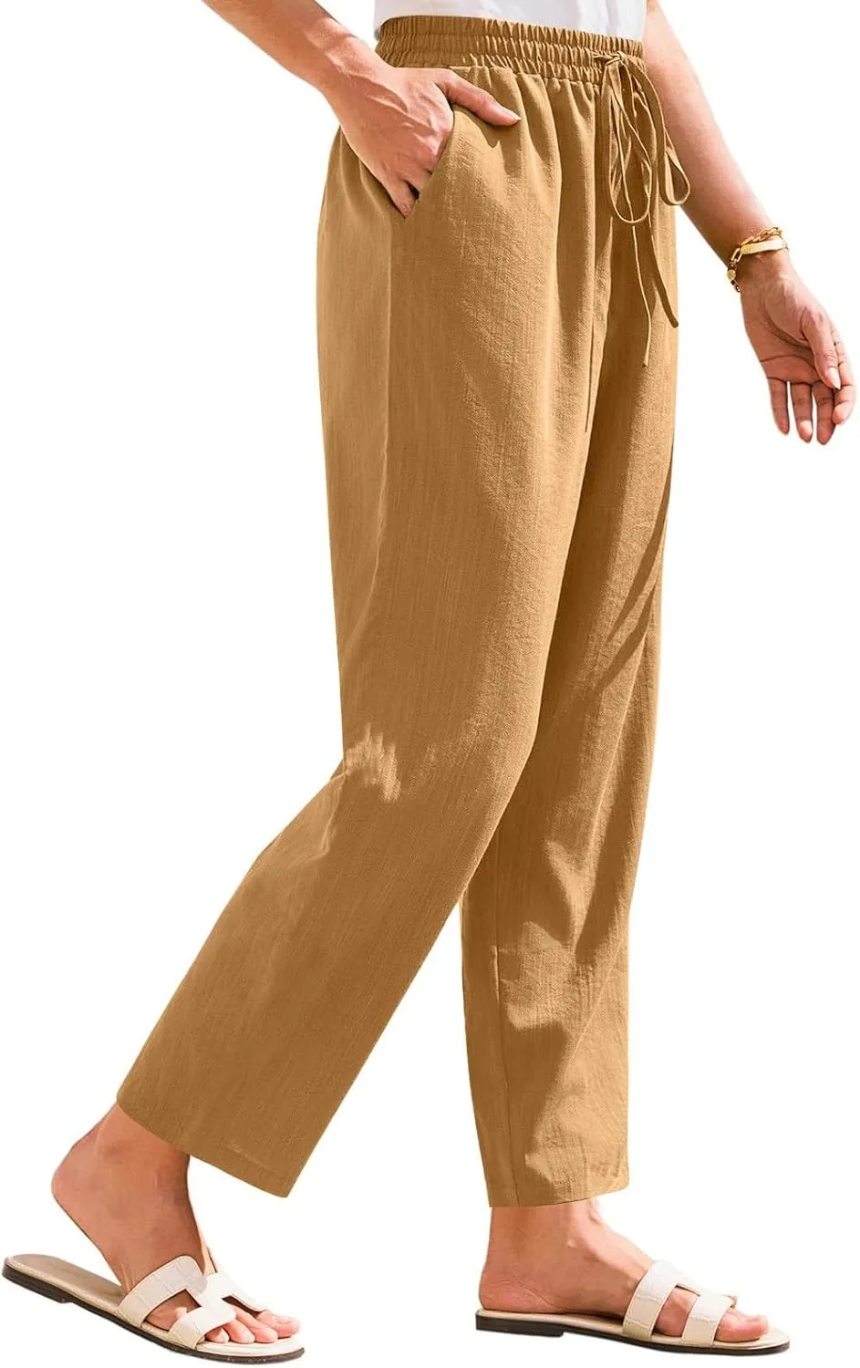 Womens Pants, Linen Straight Leg Peasant Pants Trendy Casual Wide Comfy Lounge