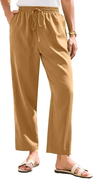 Womens Pants, Linen Straight Leg Peasant Pants Trendy Casual Wide Comfy Lounge