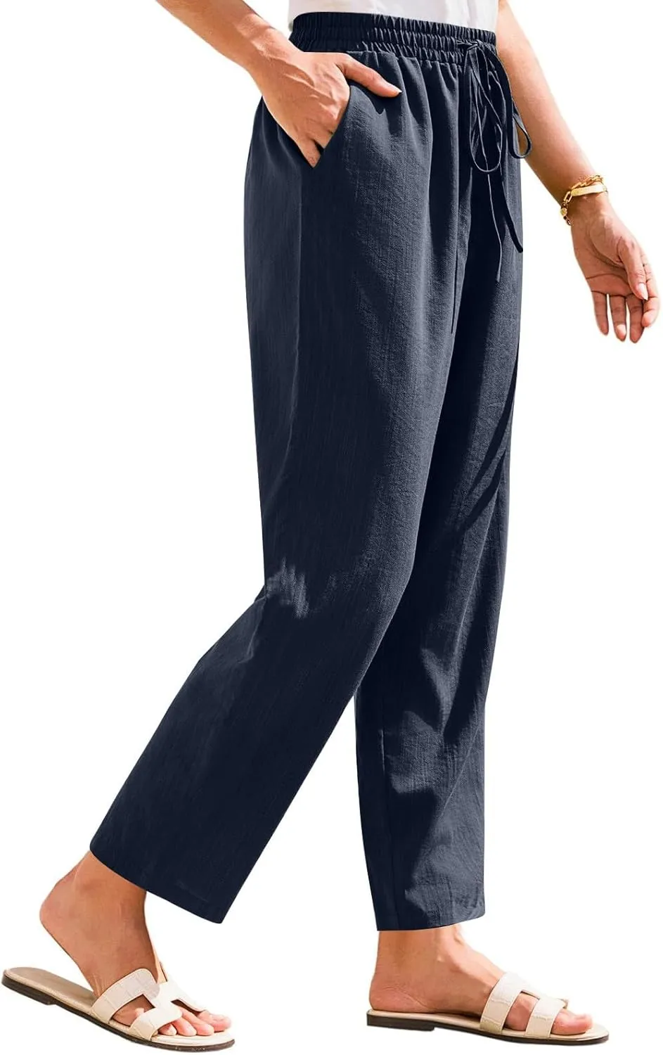 Womens Pants, Linen Straight Leg Peasant Pants Trendy Casual Wide Comfy Lounge