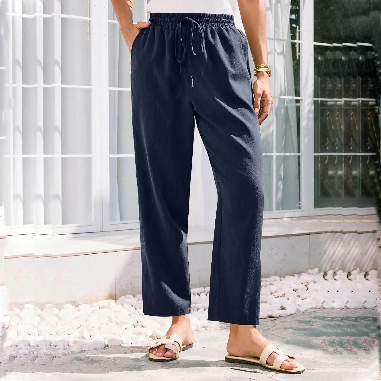 Womens Pants, Linen Straight Leg Peasant Pants Trendy Casual Wide Comfy Lounge