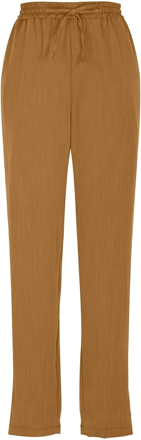 Womens Pants, Linen Straight Leg Peasant Pants Trendy Casual Wide Comfy Lounge