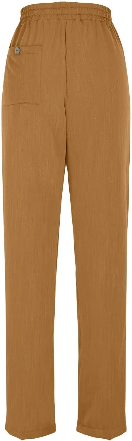 Womens Pants, Linen Straight Leg Peasant Pants Trendy Casual Wide Comfy Lounge