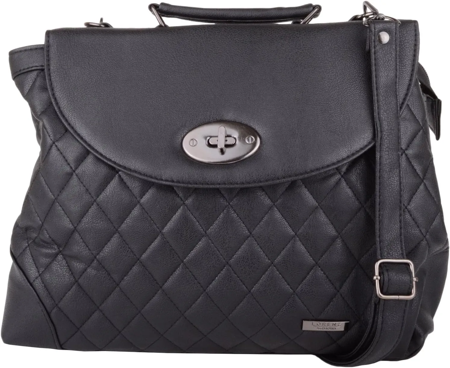 Womens Smooth Faux Leather Satchel/Cross Body/Shoulder Bag - Black