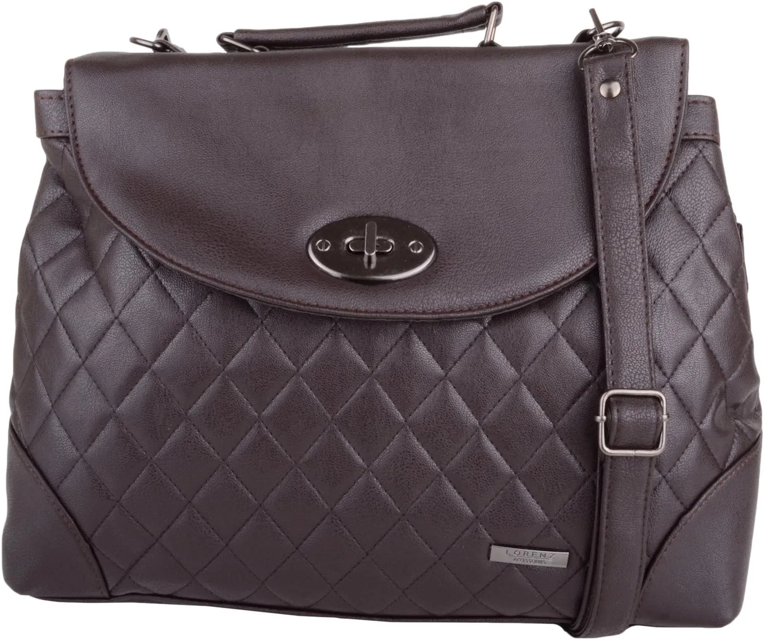 Womens Smooth Faux Leather Satchel/Cross Body/Shoulder Bag - Dark Brown