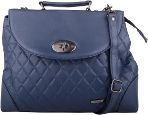 Womens Smooth Faux Leather Satchel/Cross Body/Shoulder Bag - Navy