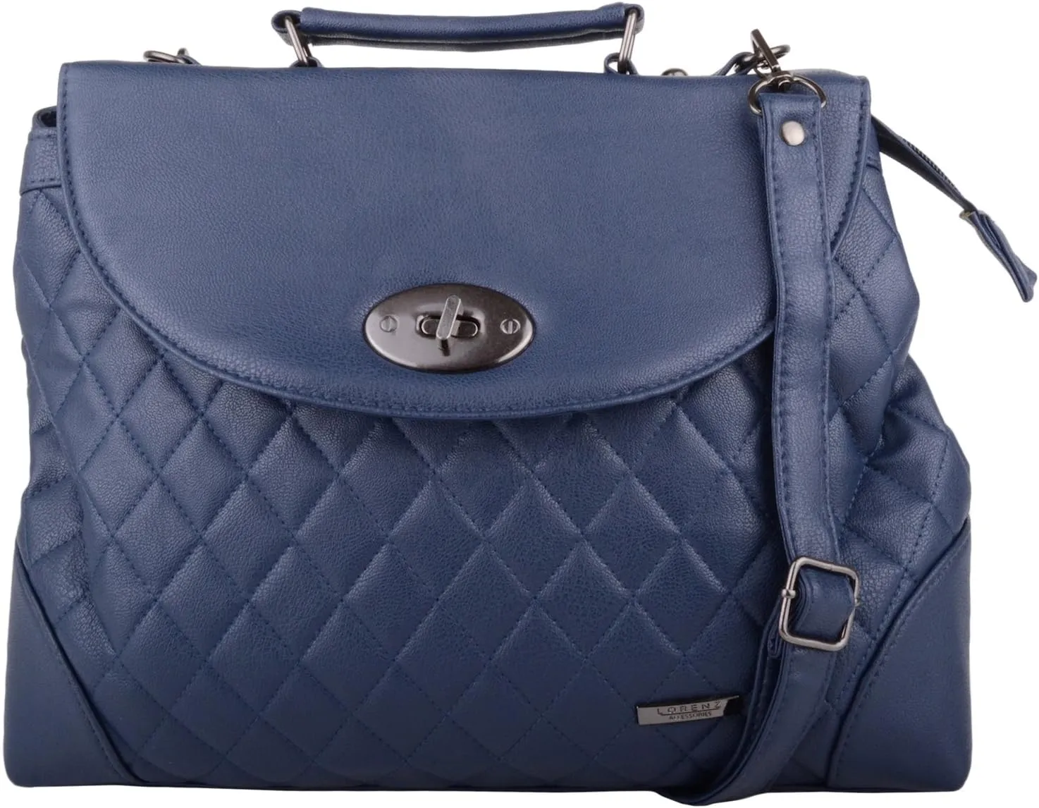 Womens Smooth Faux Leather Satchel/Cross Body/Shoulder Bag - Navy