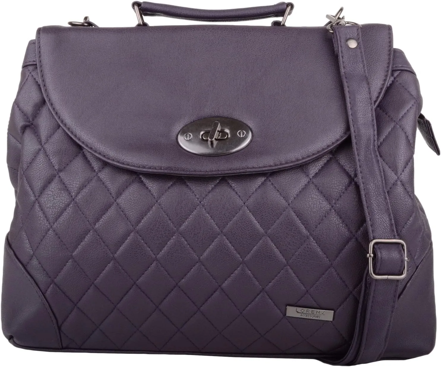 Womens Smooth Faux Leather Satchel/Cross Body/Shoulder Bag - Plum