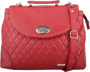 Womens Smooth Faux Leather Satchel/Cross Body/Shoulder Bag - Red