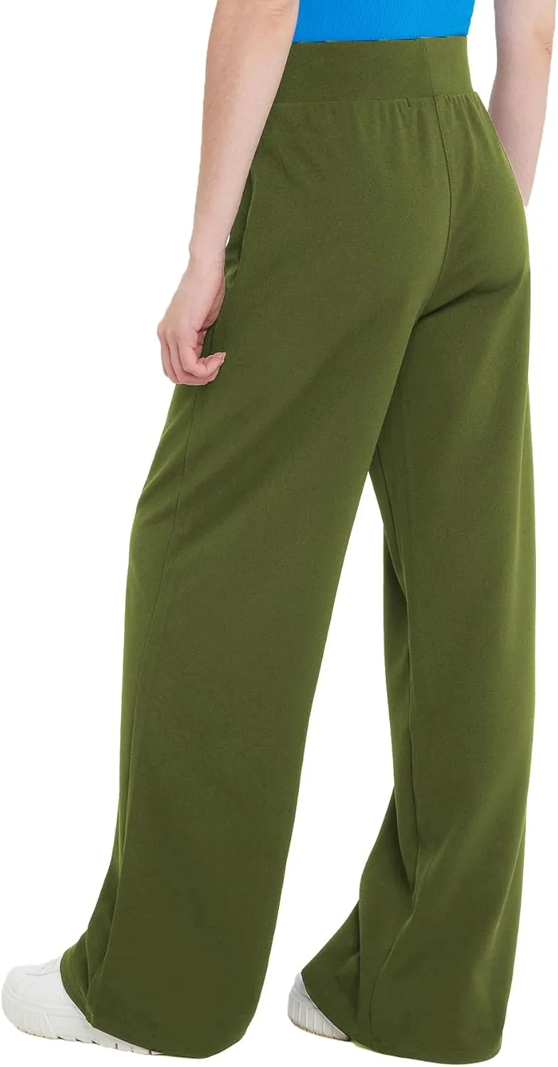 Women's Stretchy Wide Leg Pants High Waist Business Work Casual Trouser Solid Color Comfy