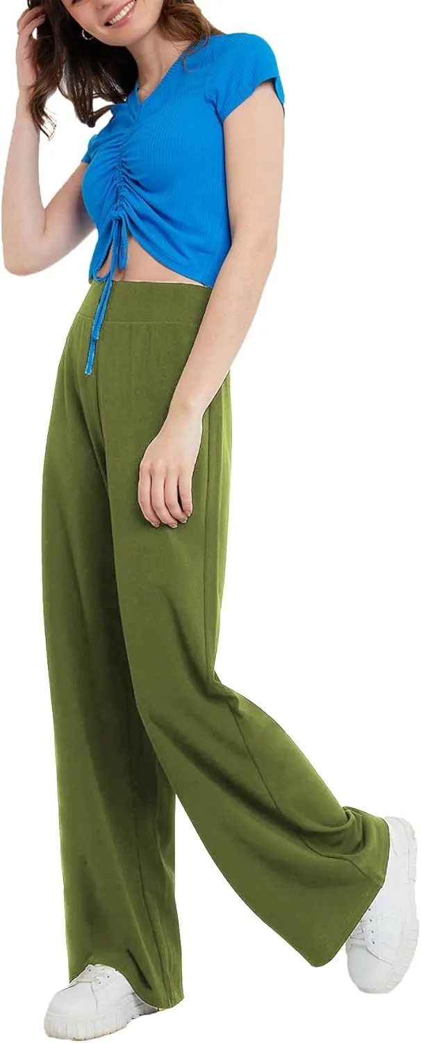 Women's Stretchy Wide Leg Pants High Waist Business Work Casual Trouser Solid Color Comfy