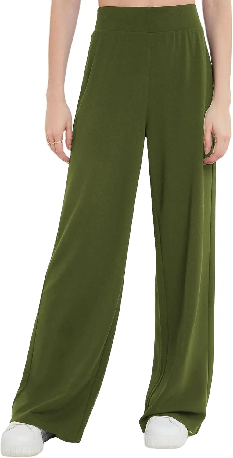 Women's Stretchy Wide Leg Pants High Waist Business Work Casual Trouser Solid Color Comfy