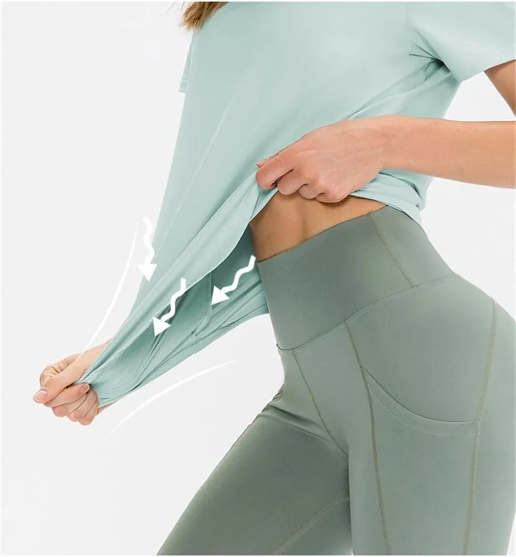 Women's Summer Quick Dry Breathable T Shirts Short Sleeve Solid Color Loose Shirts Running Sport Stretch Tops