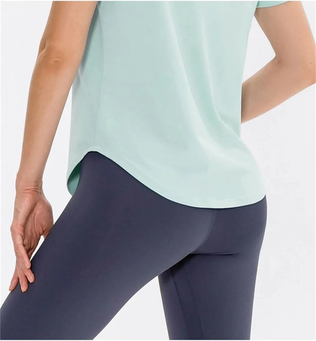 Women's Summer Quick Dry Breathable T Shirts Short Sleeve Solid Color Loose Shirts Running Sport Stretch Tops