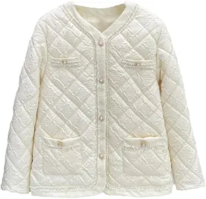 Women's Warm Parka Autumn And Winter Fashion Collarless Argyle Thin Cotton-Padded Coat