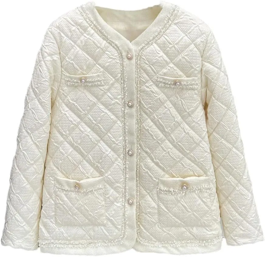 Women's Warm Parka Autumn And Winter Fashion Collarless Argyle Thin Cotton-Padded Coat