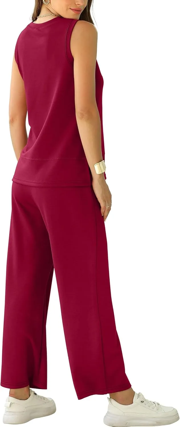 XIEERDUO Women's 2 Piece Outfits Summer Travel Tracksuit Loose Wide Leg Loungewear Comfy Lounge Sets S-3XL