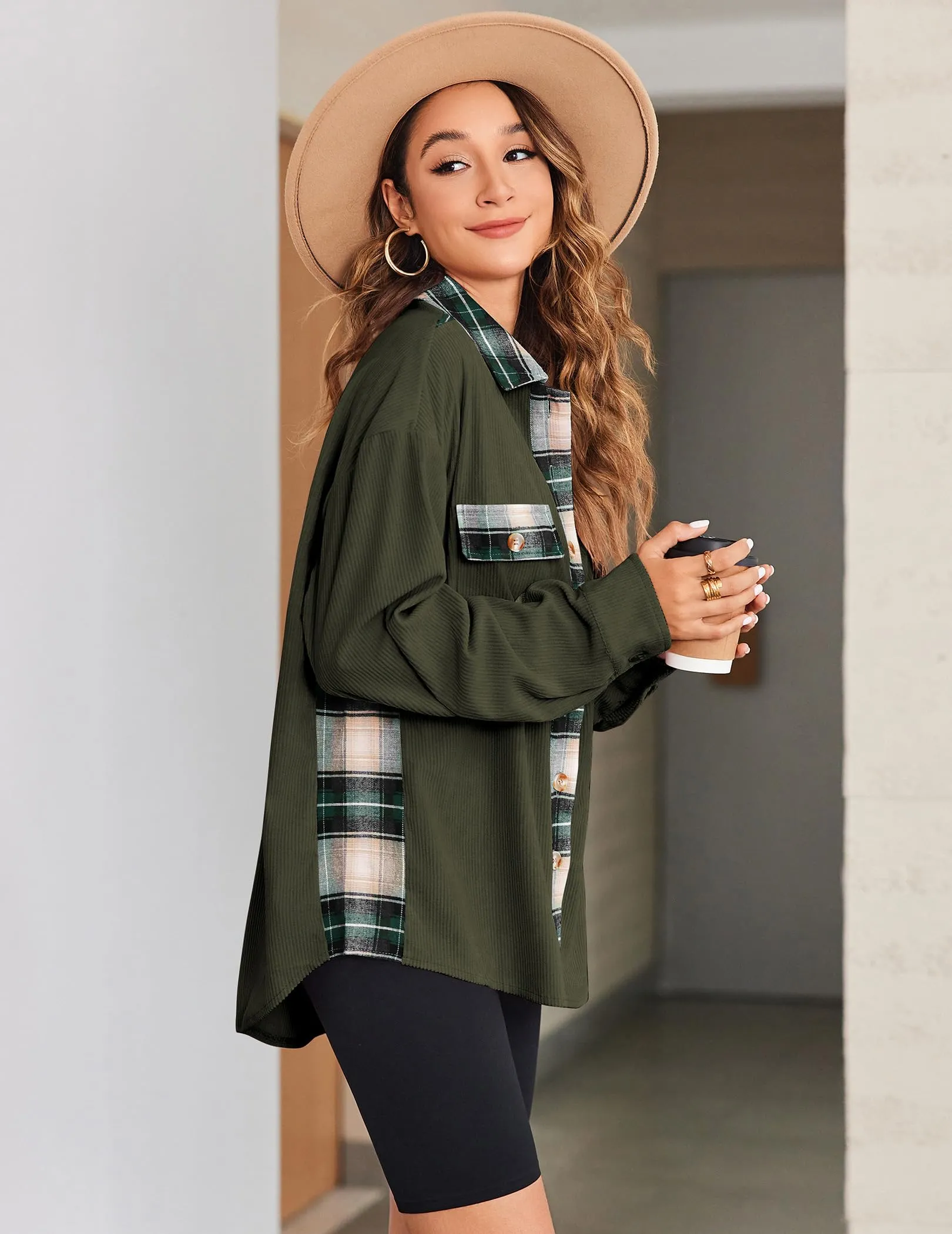 Zeagoo Womens Corduroy Flannel Shacket Jacket Casual Plaid Shirts